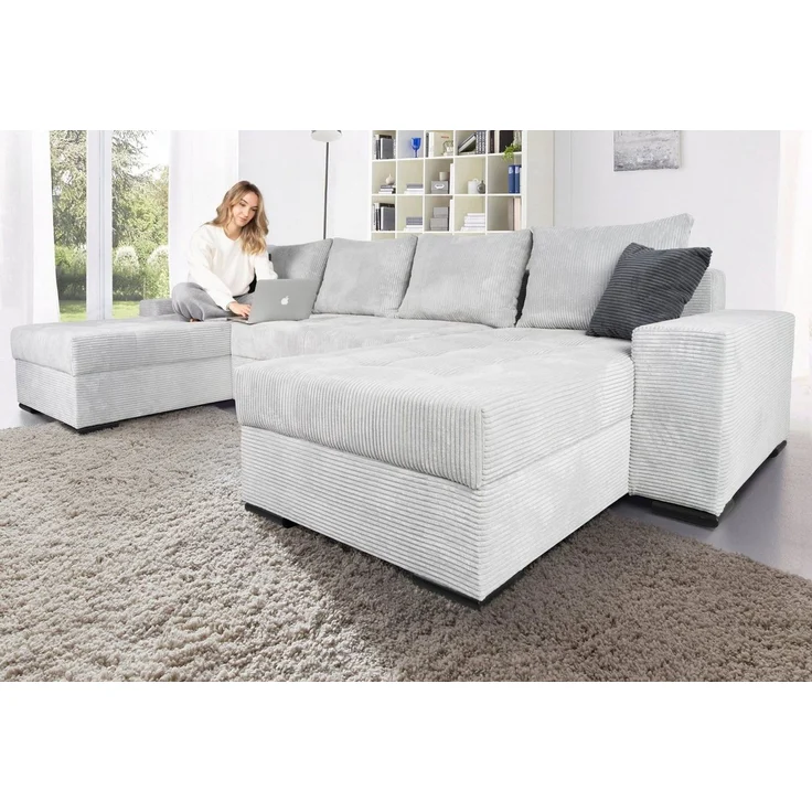 COLLECTION AB Wohnlandschaft XL-Josy U-Form, Breite 313 cm, Cord-/Mix, inkl. Bettfunktion, Bettkasten, mit 4 gleich großen Rückenkissen – Bild 1