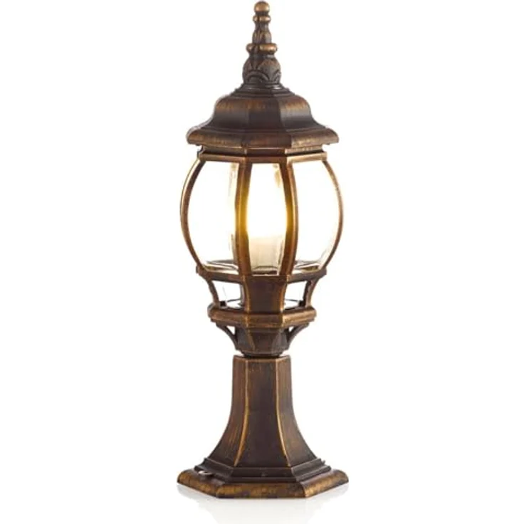 Lindby Außenleuchte Nadesha, spritzwassergeschützte Retro Pollerleuchte in Gold/Messing, 1-flammig E27 – Bild 4