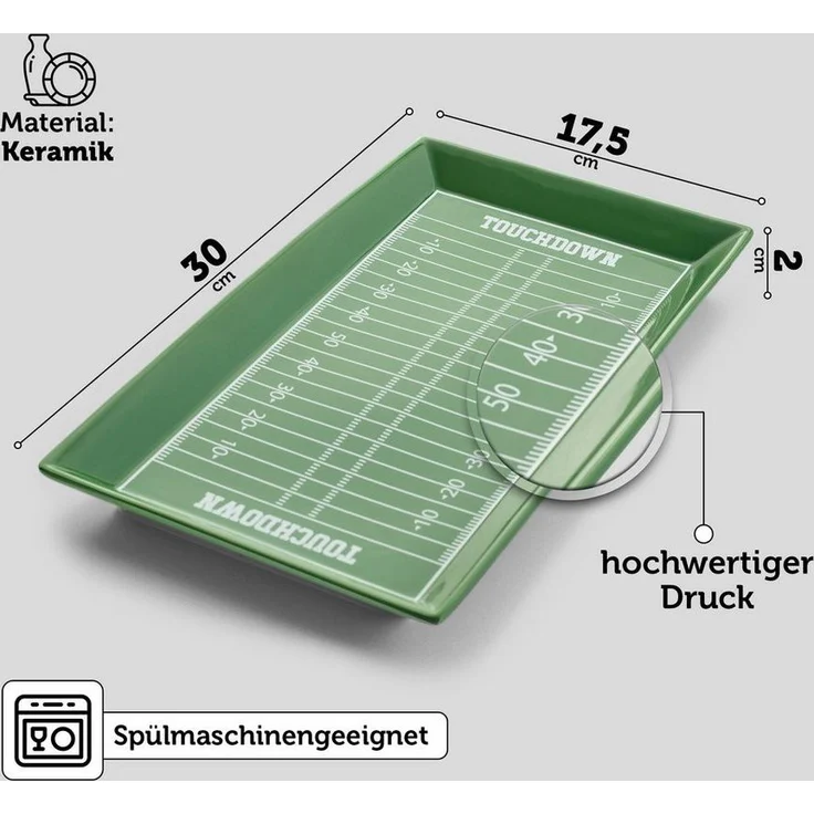 40YARDS Teller American Football Spielfeld Teller / Servierplatte für Burger, Pommes, (1 St), Handgefertigt aus Keramik – Bild 2