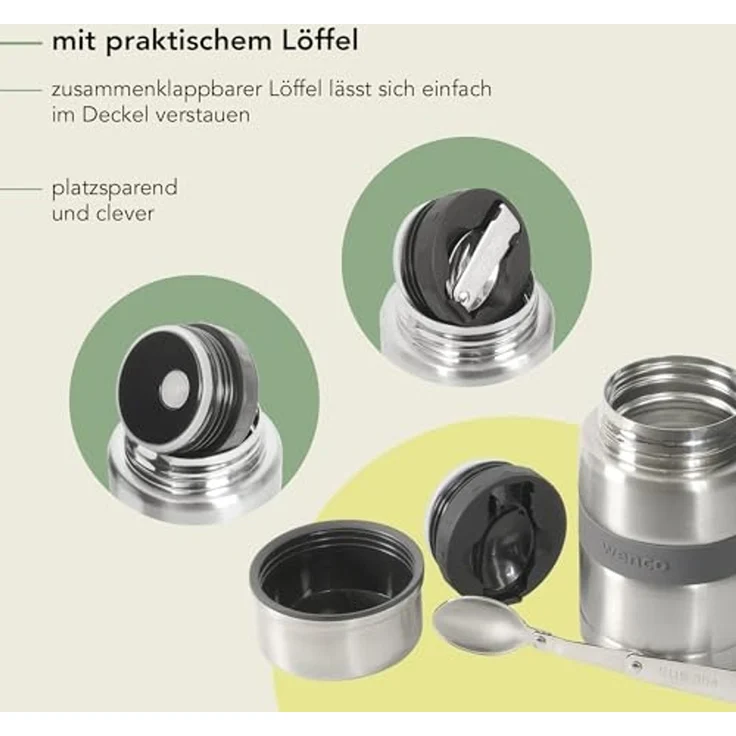 Wenco Lunchbox Thermobehälter für essen warmhalten to go 500ml, (1-tlg, Edelstahl), Essensbehälter für unterwegs, Lebensmittelsicher & BPA-frei – Bild 4