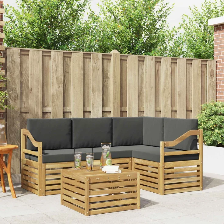 vidaXL Outdoor-Sofagarnitur 5 stk. Weiß und Anthrazit Polyester 3391812 – Bild 1