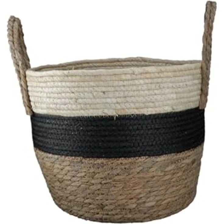 GILDE GLDE Aufbewahrungskorb Deko Korb mit Griff - 3er Set Körbe storage basket - Schwarz Naturfaben - Bad Schlafzimmer Wohnzimmer - Ø 25 / 31 / 38 cm Höhe 22 / 26 / 39 cm – Bild 2