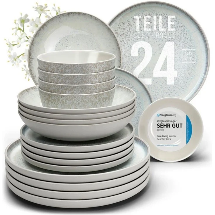 PURE LIVING INTERIOR DESIGN Geschirr-Set 6 Pers. - Steingut Geschirr Set - Schüssel- und Teller Set (24-tlg), 6 Personen, Steingut, Hochwertiges Mediterranes Kombiservice 6 Personen Geschirrsets – Bild 4