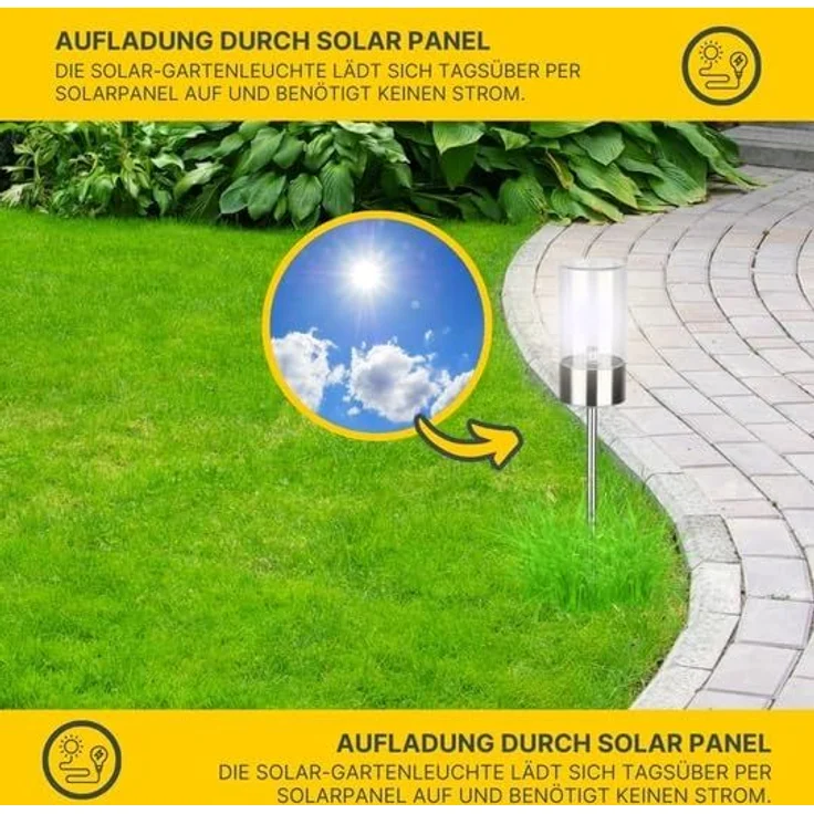 MeLiTec LED Solarleuchte Edelstahl Solarfackel, SO37, LED fest integriert, warmweiß, 3er Set, Zylinderform, aus Edelstahl – Bild 4
