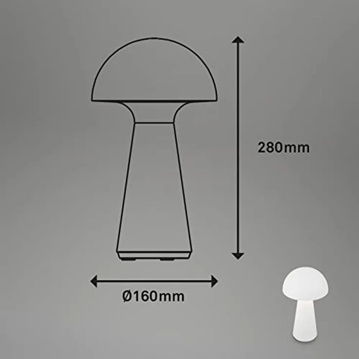 Briloner LED Akku-Tischleuchte Fungo weiß 28 x 16 cm warmweiß – Bild 10