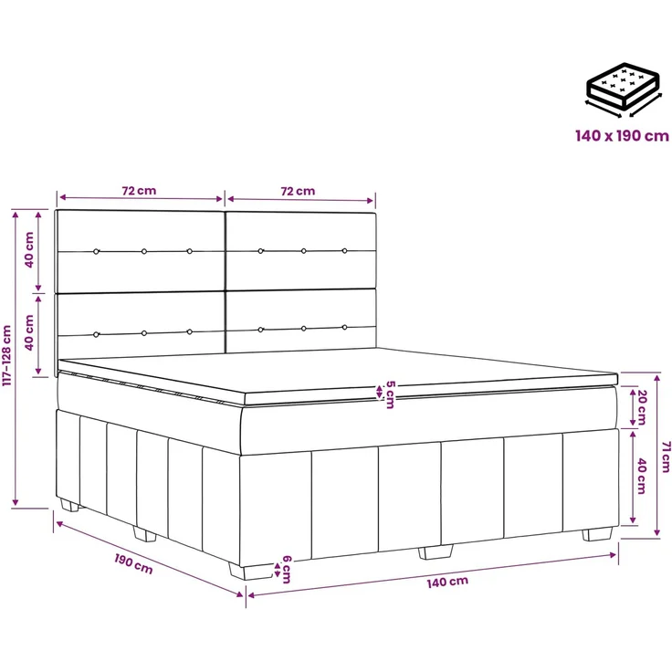 vidaXL Boxspringbett mit Matratze Dunkelgrau 140 x 190 cm Stoff 3454135 – Bild 11