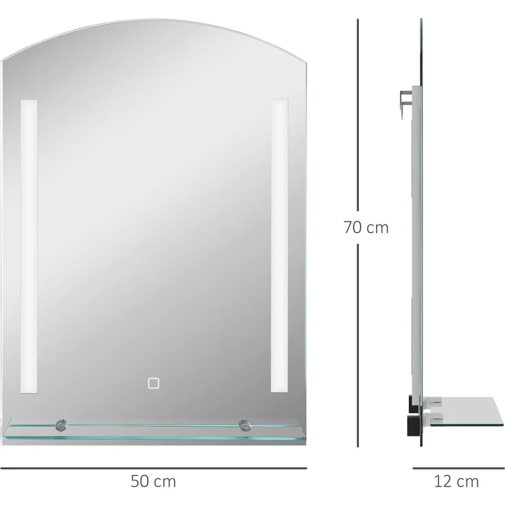MELAYR, Badezimmerspiegel mit LED-Beleuchtung, elegant und hochwertig, Glas, Aluminium, 50 x 12 x 70 cm, Silber – Bild 5