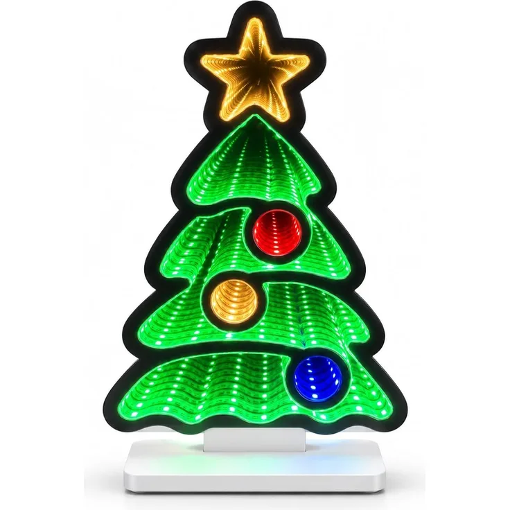 LED Infinity Spiegel Tannenbaum 28 cm mit Timer, bunte Weihnachtsdeko innen