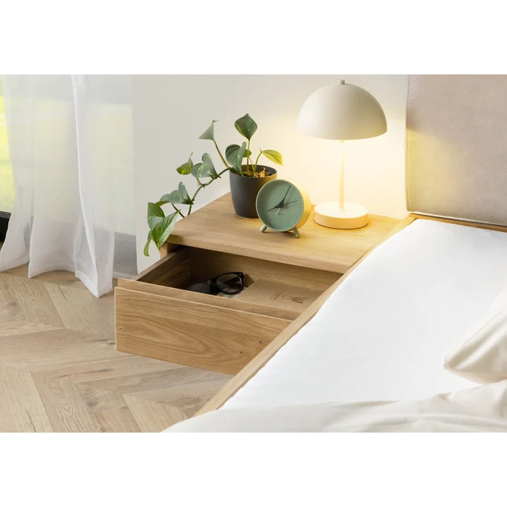 Bett mit Nachttisch links Fichte 160x200x85 natur gebeizt / geölt, Kopfteil beige FICHTELBERG #154 – Bild 4