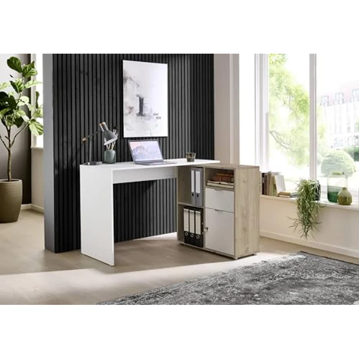 BMG Möbel Eckschreibtisch LENI (Schreibtischplatte mit Regal), Breite 110 cm, spiegelverkehrt montierbar, abschließbare Tür – Bild 2