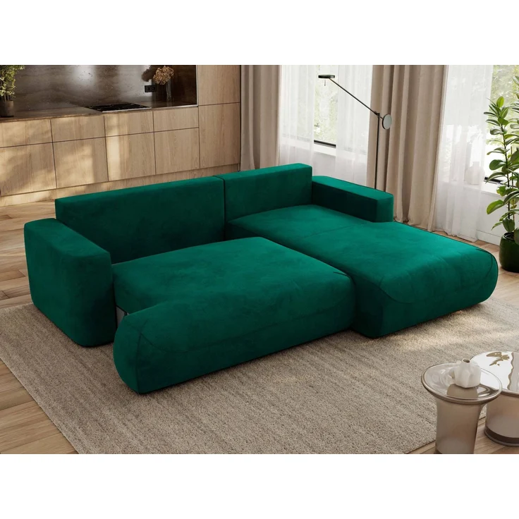 Ecksofa OVO mit schlaffunktion und bettkasten, Wellenfeder, lose Kissen, L-form 271x195 cm - Dunkelgrün Velvet - rechte Seite – Bild 4