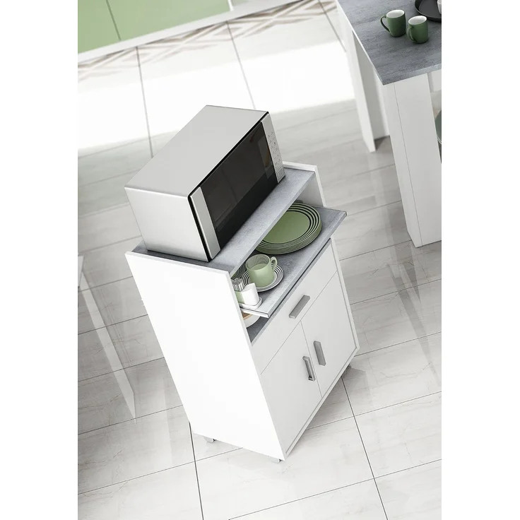 Dmora - Rollwagen Scottsdale, Hilfsmöbel für Küche mit Rädern, Mehrzweckschrank mit 2 Türen und 1 Einlegeboden, cm 59x40h92, Weiß – Bild 5