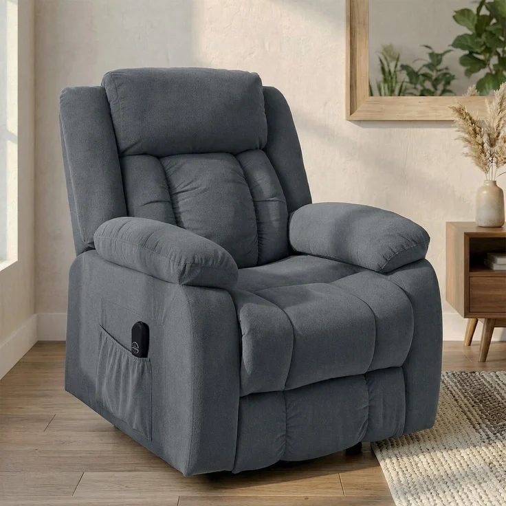 Wohnora-Aufstehsessel mit weichem Bezug, Recliner-Sessel mit Fernbedienung und Seitentaschen, Grau,H 1050cm x T 940cm x B 920cm – Bild 3