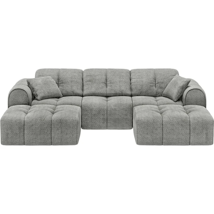 skølm 'Vanaheim' Sofa 3 Sitzer mit 2 Hockern, 2 Kissen, Chenille grau