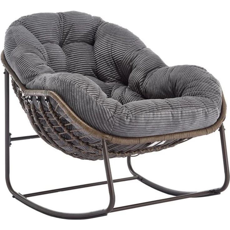LVHOM Schaukelstuhl mit gepolstertem Kissen, Rattanstuhl mit Stahlrahmen, Lounge Sessel (Großformat B110.5cm x T94.5cm x H80cm,Dicke Kissen,160kg Tragfähigkeit, MEHRE FARBEN MEHRE OPTIONEN! Schaukelsessel umhüllendem Sitzgefühl & hoher Armlehne, 1 St),... – Bild 4