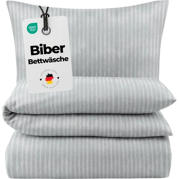 Carpe Sonno Bettwäsche Biber Warme Bettwäsche Winter Flanell Streifen Baumwolle 135x200, Biber, 2 teilig, Kuschelige Biberbettwäsche - Feinbiber - Reißverschluss - 135x200 cm