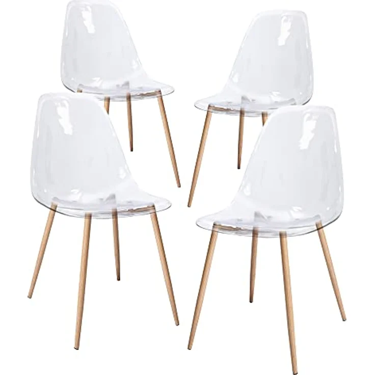 CangLong Satz von 4 Home Chair Modern Transparent Polycarbonat Robuste Esszimmerstühle mit Metallbeinen für Küche Esszimmer & Gardon – Bild 5