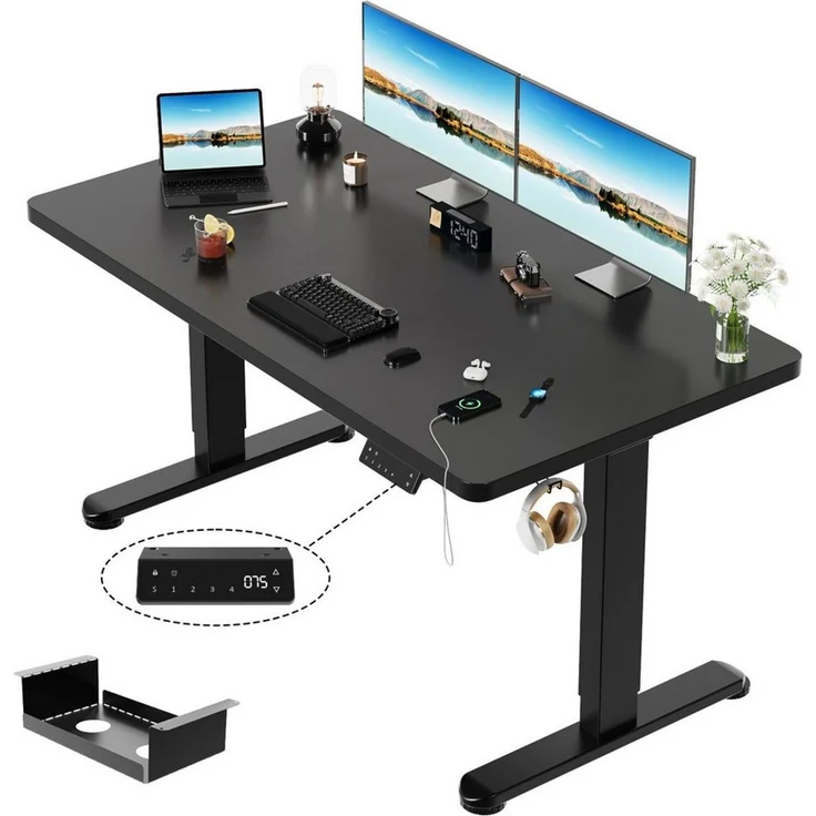 HOMALL Schreibtisch Höhenverstellbarer Elektrisch mit 25mm starker einteiliger Tischplatte (25 mm dicke, nahtlose, monolithische Tischplatten Keine gespleiten Platten Vielseitig und hochwertig Erinnerung bei langerem Stehen) – Bild 1