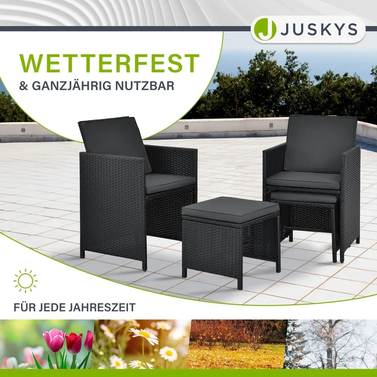 Juskys Polyrattan Sitzgruppe Baracoa L 9-teilig wetterfest & stapelbar – Gartenmöbel Set mit 4 Stühle, 4 Hocker & Tisch für Garten & Terrasse – Bild 8