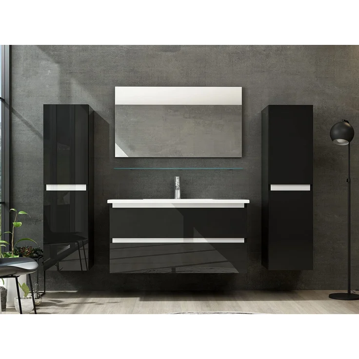 Homeline Badmöbel Set mit Schubladen Glas ablage (Marcel Schwarz, 90 cm ohne Hochschrank) – Bild 5