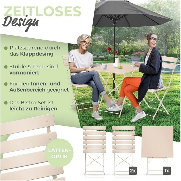 KESSER® Bistroset 3-teilig mit Bistrotisch & 2 Klappbaren Stühlen | Gartenmöbel-Set Outdoor Sitzgruppe | UV & wetterbeständig Gartentisch | Balkonset bestehend aus Klapptisch & 2x Klappstühlen & Cover Cappuccino – Bild 2