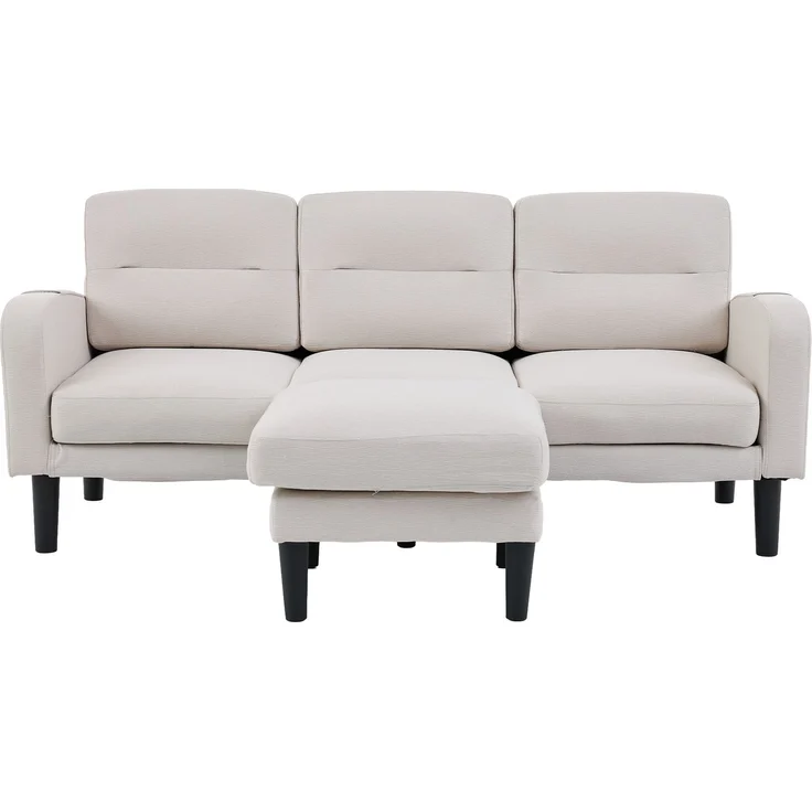 Merax 204cm Ecksofa, L-Form Sofa, 3-Sitzer mit Chaiselongue, kleines Ecksofa aus, An der Seite befindet sich eine Aufbewahrungstasche, 10 Sofabeine, Beige – Bild 9