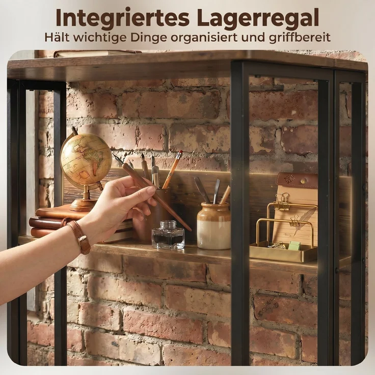 Klappbarer Schreibtisch mit Ablagefach, 80 cm Klapptisch für kleine Räume, Büro, Rustikales Braun--Rustikal-Braun--75x58x80cm--YOUDENOVA – Bild 7