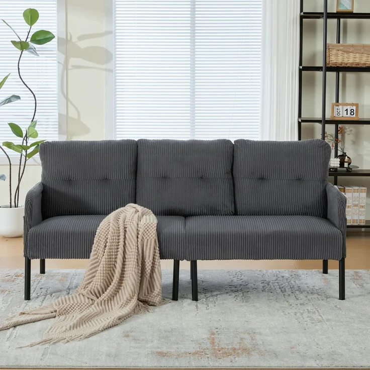 LVHOM 3-Sitzer Sofa mit Metallsockel, Polstersofa mit Seitentaschen, Loungesofa aus Cordstoff, Ergonomisches Stoffsofa, 171x72x80cm – Bild 9