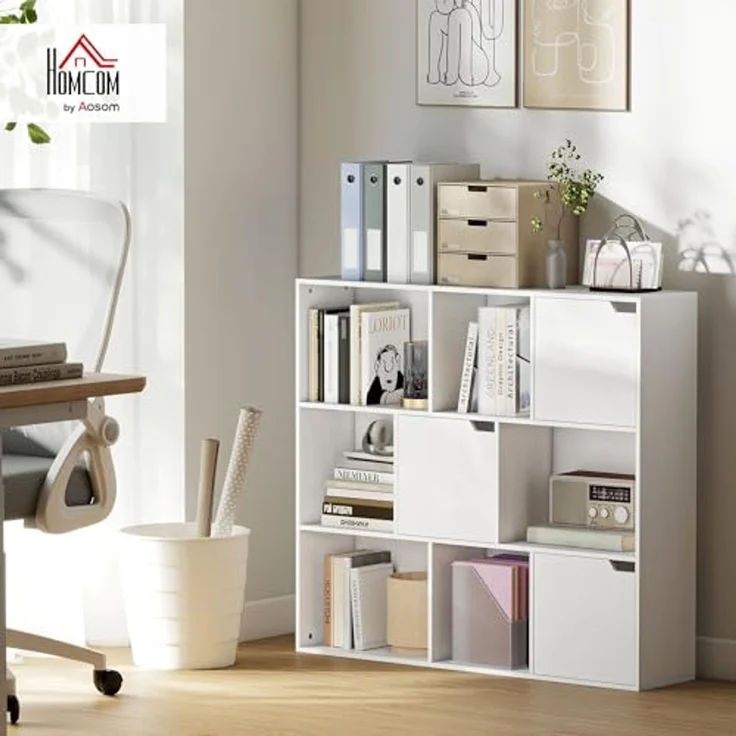 HOMCOM Bücherregal 9 Würfelfächer, Standregale 1-tlg, für Wohnzimmer, Büro, Weiß – Bild 2