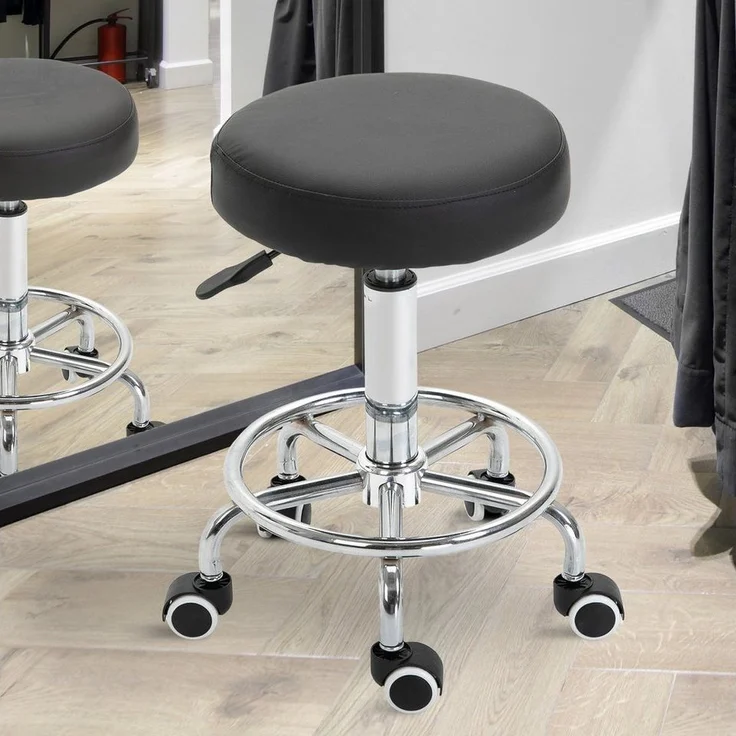 Vinsetto Rollsitz Samt-Touch mit Rädern, Rollhocker höhenverstellbar (Salonstuhl, 1 St, Salonhocker), für Wohnzimmer, Schwarz – Bild 5