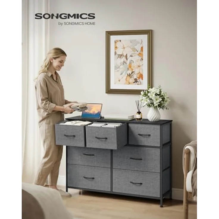 SONGMICS BELLAH Kollektion - Kommode, Schrank, Aufbewahrungsschrank, Stahl, für Schlafzimmer, Flur, Wohnzimmer, 7 Schubladen, modern, schiefergrau LGS323G101 – Bild 2