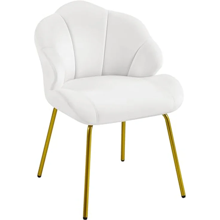 Yaheetech Sessel Loungesessel in Muschelform, Ohrensessel modern, Polsterstuhl mit Metallbeinen, Polyester, für Wohnzimmer/Schminktisch/Schlafzimmer, Weiß – Bild 2