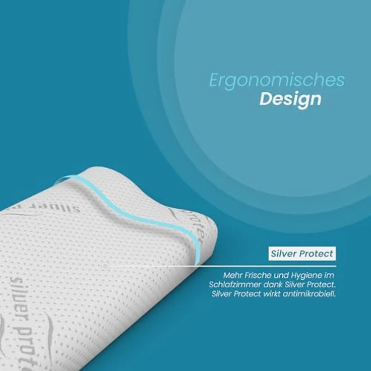 Bestlivings Nackenstützkissen "Silver-Protect" Bezug, Füllung: Polyurethan, Bezug: Polyester, Seitenschläfer, Rückenschläfer, Bauchschläfer, Memory Foam Nackenkissen (Nackenstützkissen 60x30cm) Viscoelastisch – Bild 4