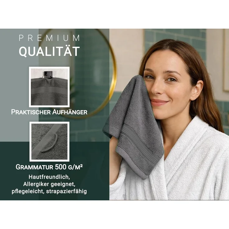 ZOLLNER 10er Set Seiftücher 30x30 cm Baumwolle 500 g/qm grau – Bild 4