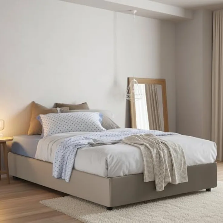 Talamo Italia - Weißes Doppelbett, Bettkasten mit Kunstlederbezug, 100 % Made in Italy, seitliche Öffnung, geeignet für Matratze 120 x 190 cm, taubengrau