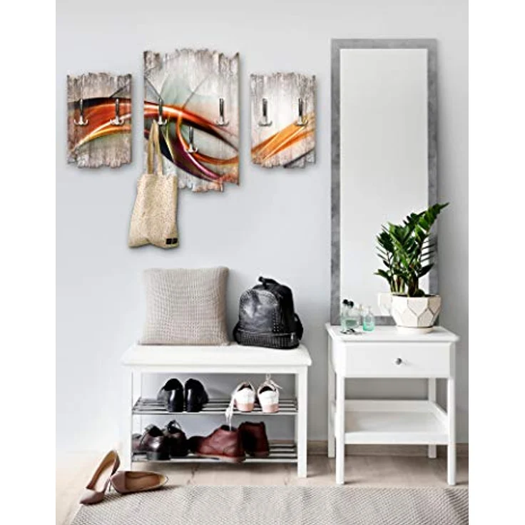Kreative Feder Wandgarderobe Moderne Welle, Dreiteilige Wandgarderobe aus Holz – Bild 4