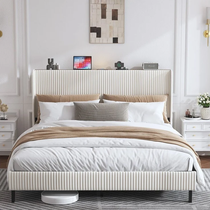 STILVORA Polsterbett 180x200 mit Stoffköpfchen,Jugendbett Bettgestell aus Cord-Stoff – Bild 1