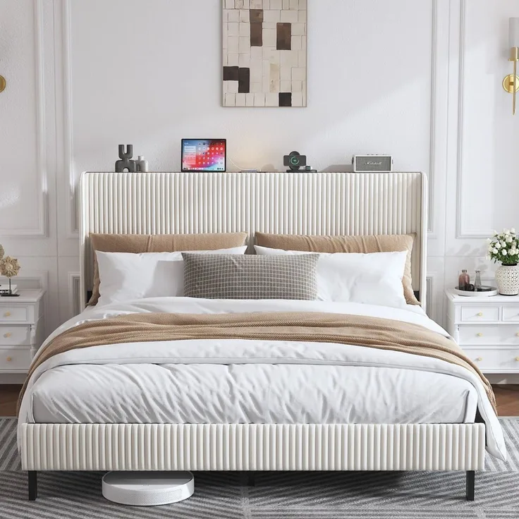 STILVORA Polsterbett 180x200 mit Stoffköpfchen,Jugendbett Bettgestell aus Cord-Stoff