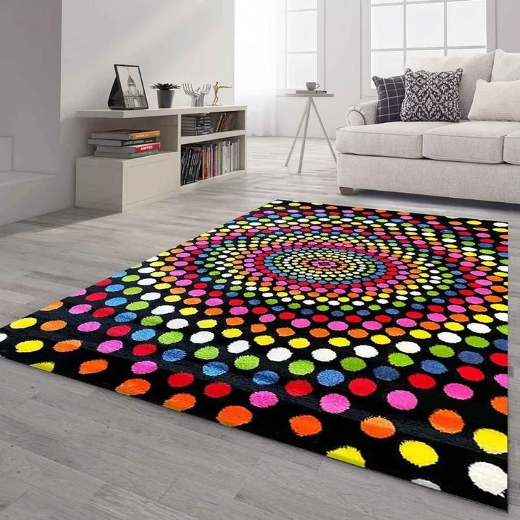 Vimoda Teppich Kurzflor Bunt Teppichwohnzimmer Patchwork Wellen, Rechteckig, Höhe: 12 mm, Läufer Punkte,Farbig, Modern Läufer,Weich,dick – Bild 1