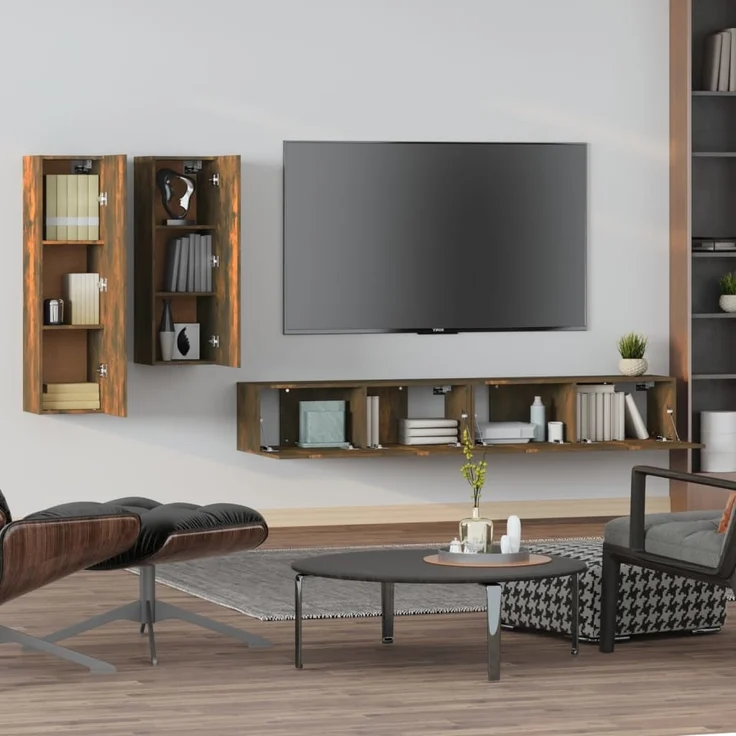 vidaXL 4-tlg. TV-Schrank-Set Räuchereiche Holzwerkstoff 3114635 – Bild 2