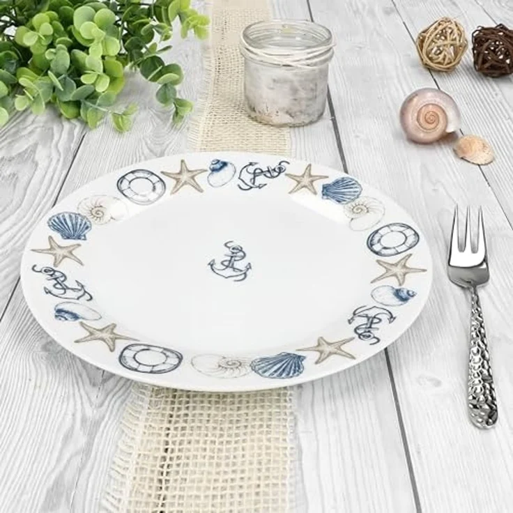 MamboCat Frühstücksteller Neptun 6er Set Kuchenteller Porzellan Dessert-Teller maritim Anker – Bild 3