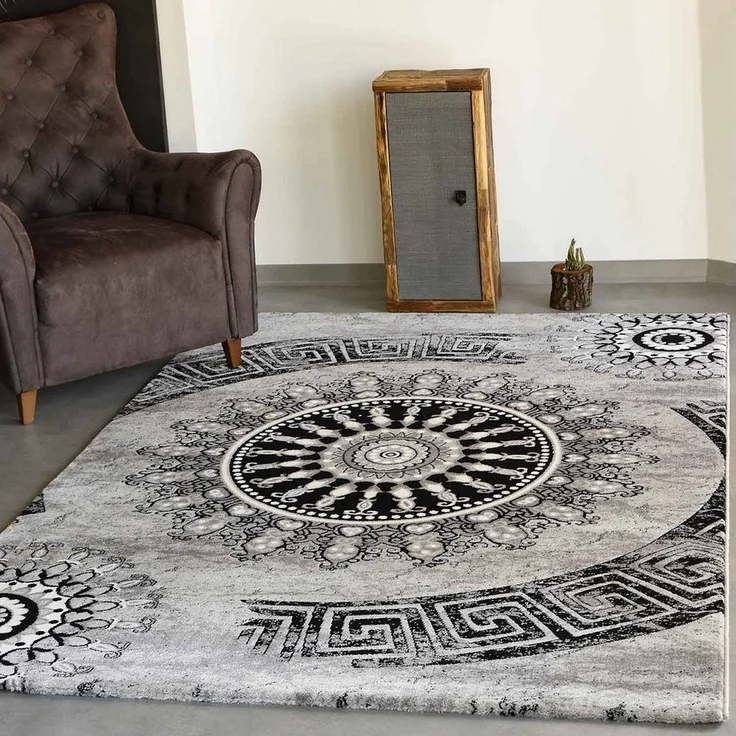 Vimoda Teppich Medallion Spezielles Design, Rechteckig, Höhe: 11 mm, Dick & Robust, Pflegeleicht, Läufer Wohnzimmer in Grau – Bild 3