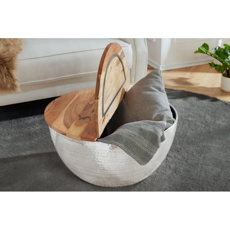 riess-ambiente Couchtisch ORIENT STORAGE Ø60cm natur / silber (Einzelartikel, 1-St), Wohnzimmer · rund · Massivholz · Metall · mit Stauraum · Hammerschlag – Bild 5