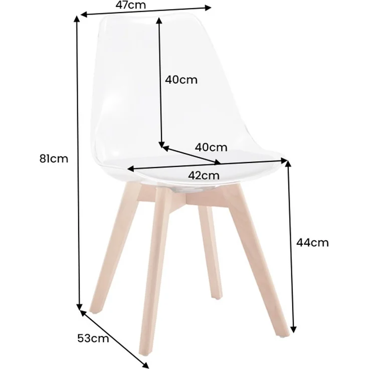 4er Set Design-Klassiker Stuhl NORWAY transparent Kunststoff weiss Buchenholz natur – Bild 10