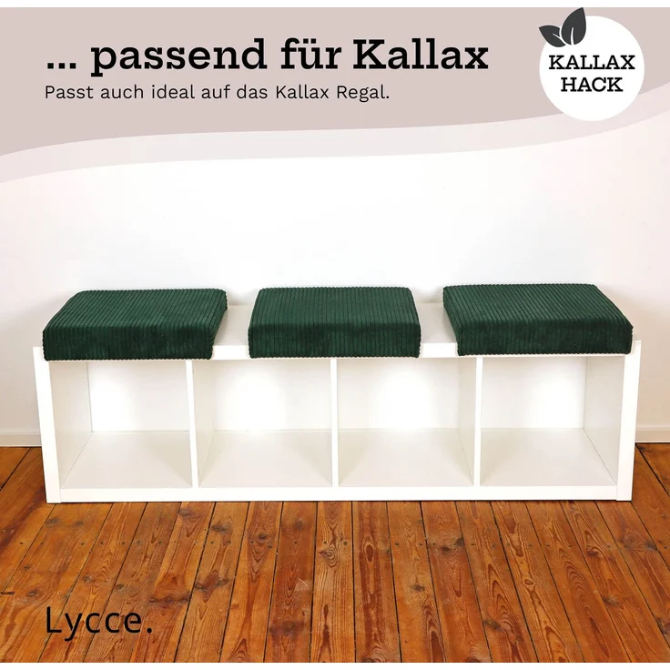 Lycce Bankauflage Klemmkissen mit Leiste - Cord, Polsterung, rutschfest Dunkelgrün 8x40x38cm – Bild 9