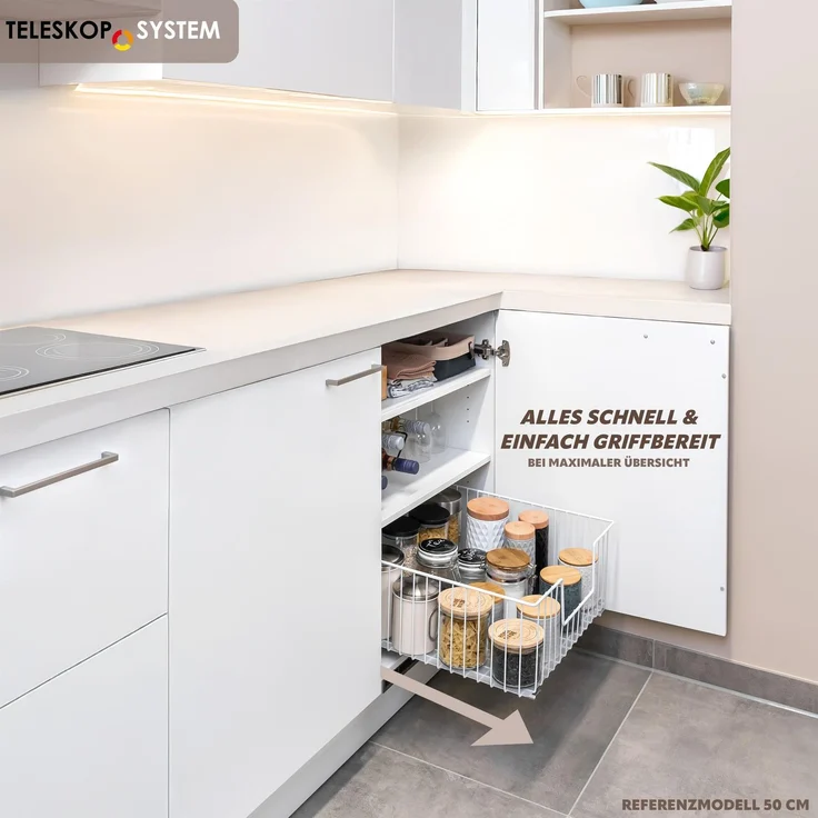Schrank-Korbauszug für 40 cm Schrank mit Einlegeboden, aus Metall weiß – Bild 2