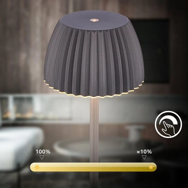 BRILONER - Riffle LED Stehlampe kabellos IP44 mit Touch, 19x124 cm, dimmbar, Memoryfunktion, Akku tauschbar, Akku Stehleuchte, Leselampe, Wohnzimmerlampe, German Design Award Winner 2025, Anthrazit – Bild 3