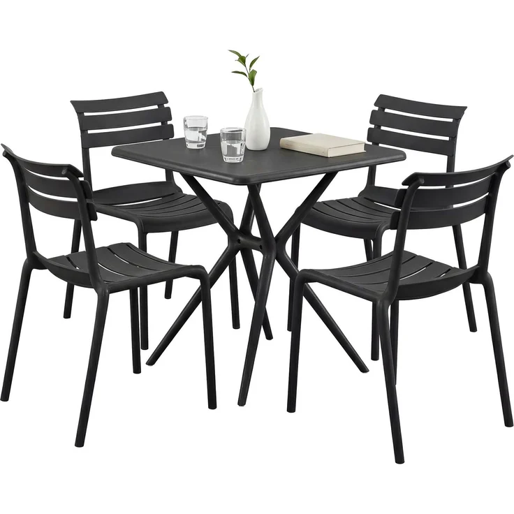 Gartenmöbel-Set KLARA mit 4 Stühlen - 190x190x82cm, Kunststoff, Schwarz | Balkonset Gartenset Tisch mit Stühlen Bistroset Outdoor – Bild 1
