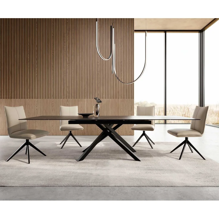Esstisch Edge 200-300x100 Keramik Laminam®Noir Desir Braun Kreuzgestell Rechteck Schwarz ausziehbar – Bild 2