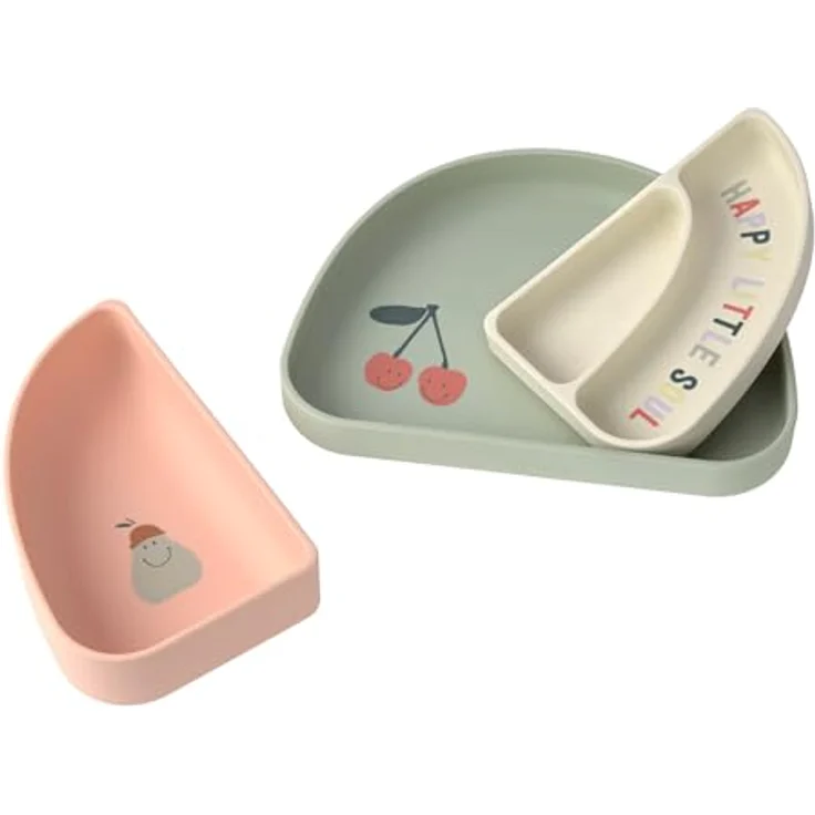 Lässig Silikon Trennschalen Set Section Dish Set - Happy Fruits - Cherry, 3-teiliges Geschirrset für Kinder, spülmaschinen- und mikrowellengeeignet, BPA-frei – Bild 3